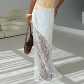 BXOXO Women's Lace Long Skirts Mid Waist Solid Color Asymmetric Patchwork Midi Skirts Elegant Skirts Y2K Fairy Streetwear